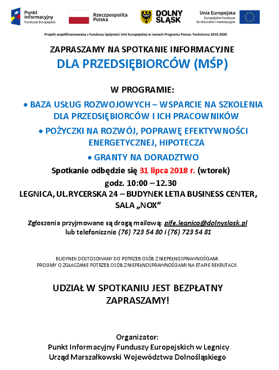 Spotkanie informacyjne, Legnica - 31.07.2018